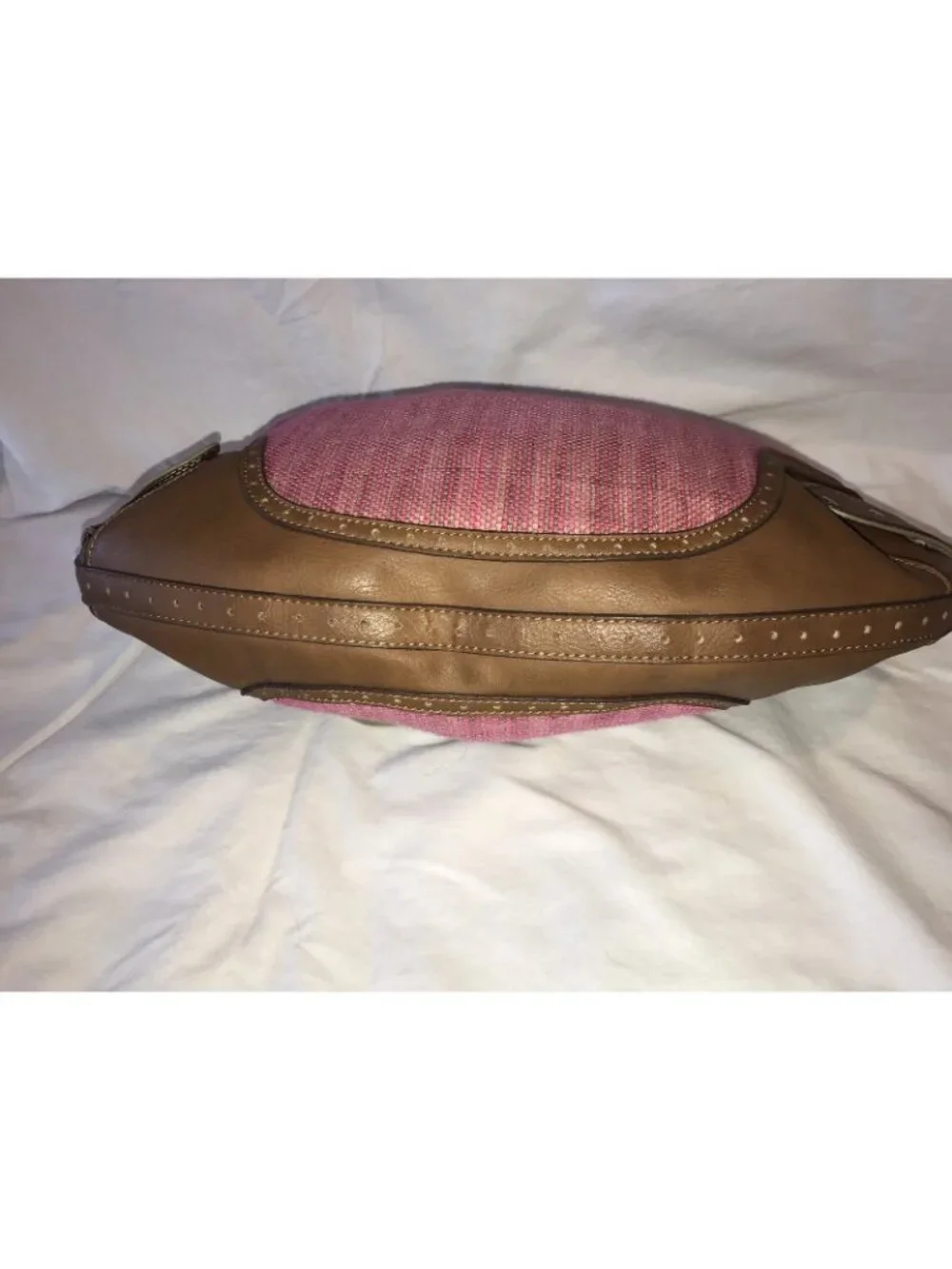 Stone Mountain Bay shore Fuchsia Cloth Tan Leather Trim Hobo Bag